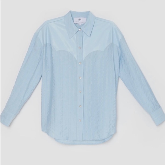 XS Western Boyfriend Shirt in Sky Blue. THE BRIGHT SIDE by Rocky Barnes. - Picture 2 of 4